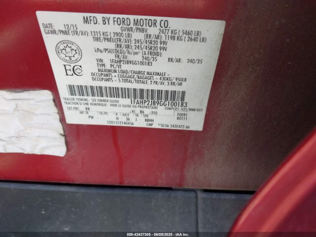 Photo 8 VIN: 1FAHP2J89GG100183 - FORD TAURUS 