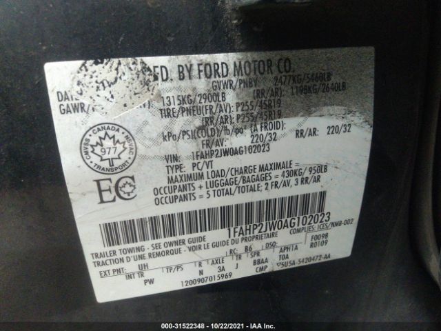 Photo 8 VIN: 1FAHP2JW0AG102023 - FORD TAURUS 