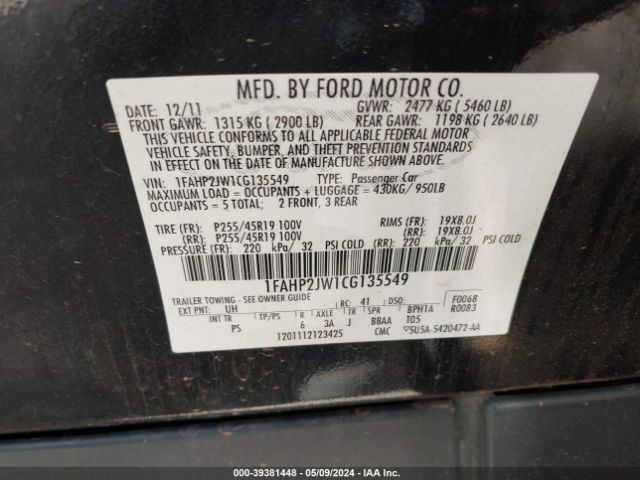 Photo 8 VIN: 1FAHP2JW1CG135549 - FORD TAURUS 