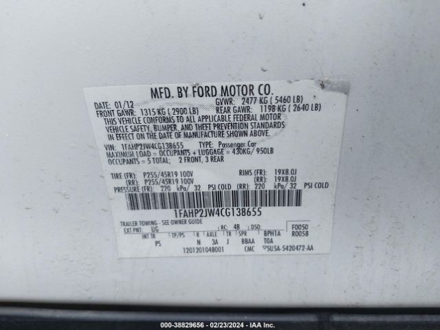 Photo 8 VIN: 1FAHP2JW4CG138655 - FORD TAURUS 