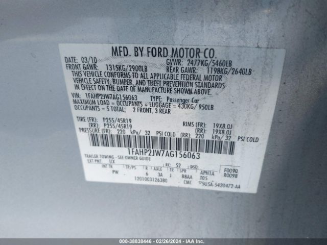 Photo 8 VIN: 1FAHP2JW7AG156063 - FORD TAURUS 