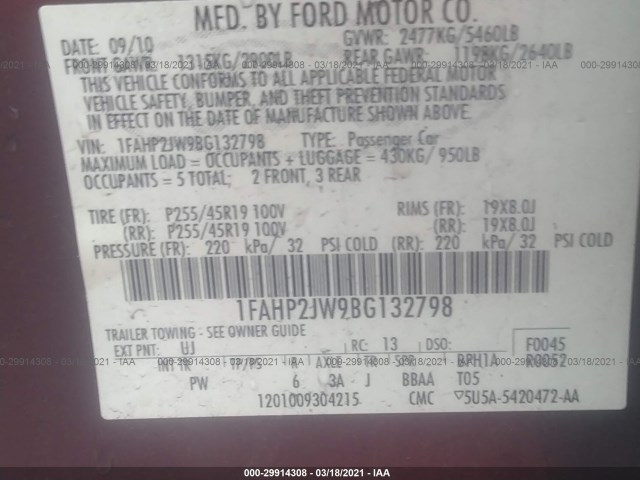 Photo 8 VIN: 1FAHP2JW9BG132798 - FORD TAURUS 