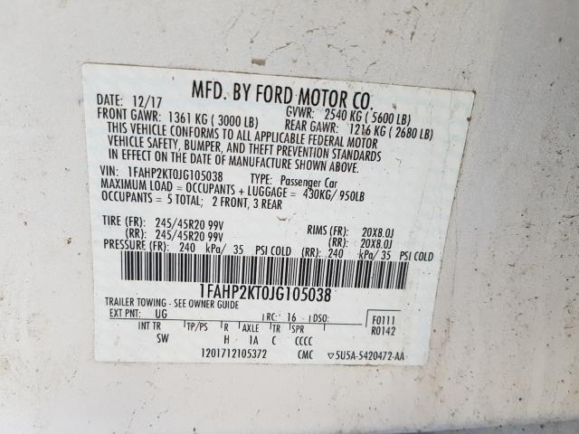 Photo 9 VIN: 1FAHP2KT0JG105038 - FORD TAURUS SHO 