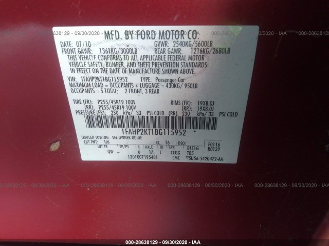 Photo 8 VIN: 1FAHP2KT1BG115952 - FORD TAURUS 