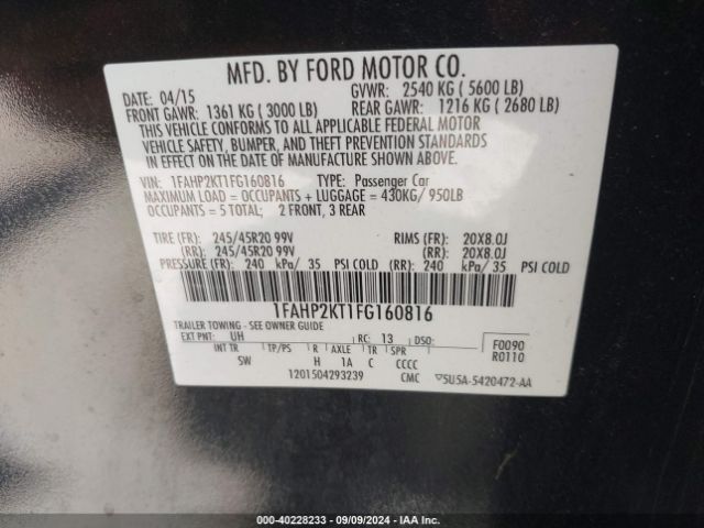 Photo 8 VIN: 1FAHP2KT1FG160816 - FORD TAURUS 