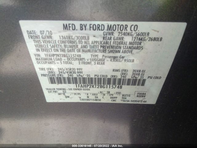 Photo 8 VIN: 1FAHP2KT2BG115748 - FORD TAURUS 