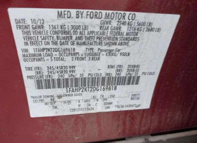 Photo 8 VIN: 1FAHP2KT2DG169618 - FORD TAURUS 