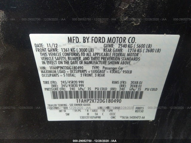 Photo 8 VIN: 1FAHP2KT2DG180490 - FORD TAURUS 