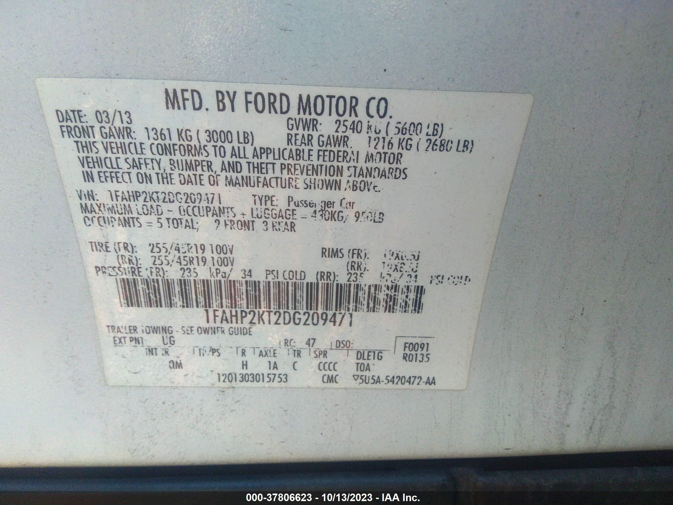 Photo 8 VIN: 1FAHP2KT2DG209471 - FORD TAURUS 