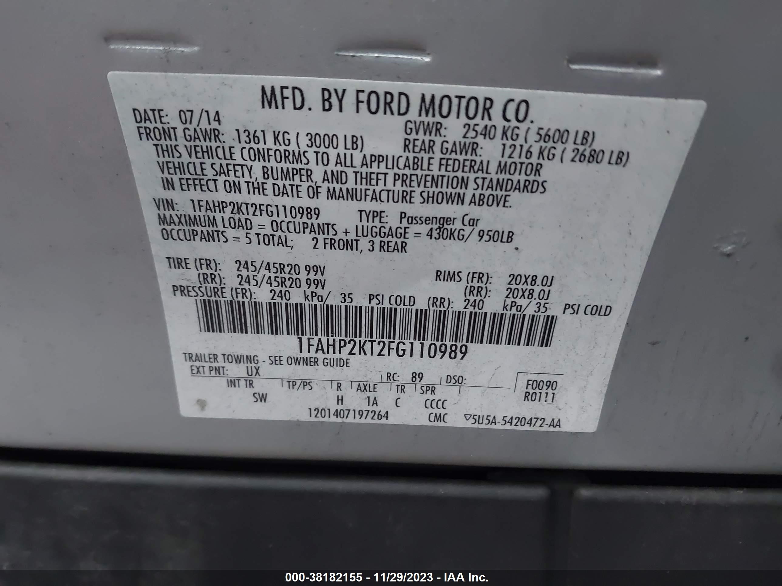 Photo 8 VIN: 1FAHP2KT2FG110989 - FORD TAURUS 