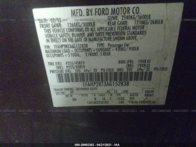 Photo 8 VIN: 1FAHP2KT3AG152838 - FORD TAURUS 