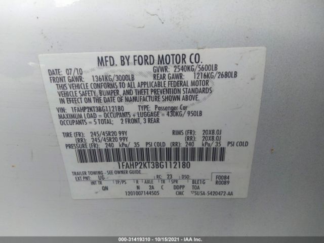 Photo 8 VIN: 1FAHP2KT3BG112180 - FORD TAURUS 