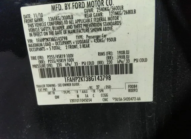 Photo 8 VIN: 1FAHP2KT3BG143798 - FORD TAURUS 