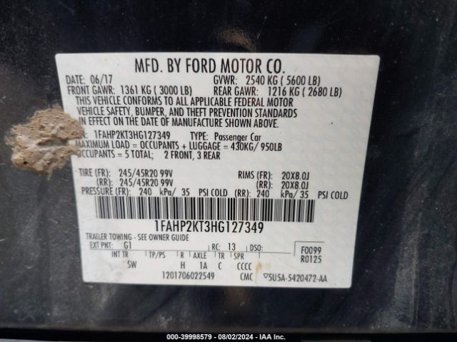 Photo 8 VIN: 1FAHP2KT3HG127349 - FORD TAURUS 