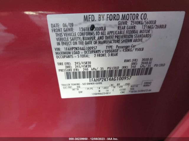 Photo 8 VIN: 1FAHP2KT4AG100957 - FORD TAURUS 