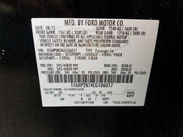 Photo 9 VIN: 1FAHP2KT4CG106017 - FORD TAURUS SHO 