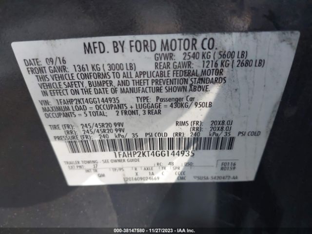 Photo 8 VIN: 1FAHP2KT4GG144935 - FORD TAURUS 