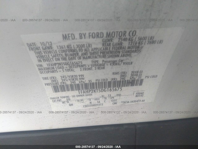 Photo 8 VIN: 1FAHP2KT5DG165675 - FORD TAURUS 