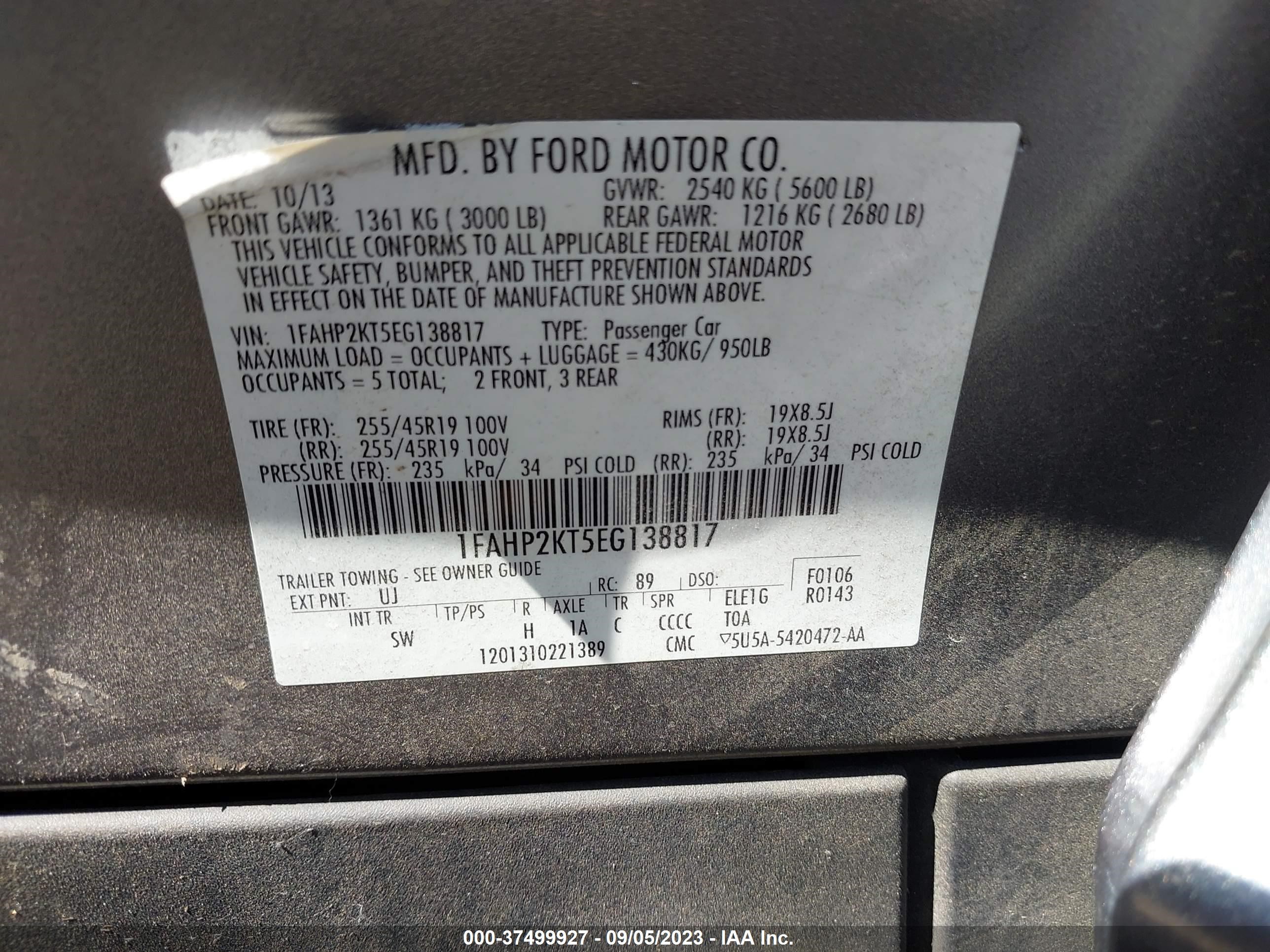 Photo 8 VIN: 1FAHP2KT5EG138817 - FORD TAURUS 