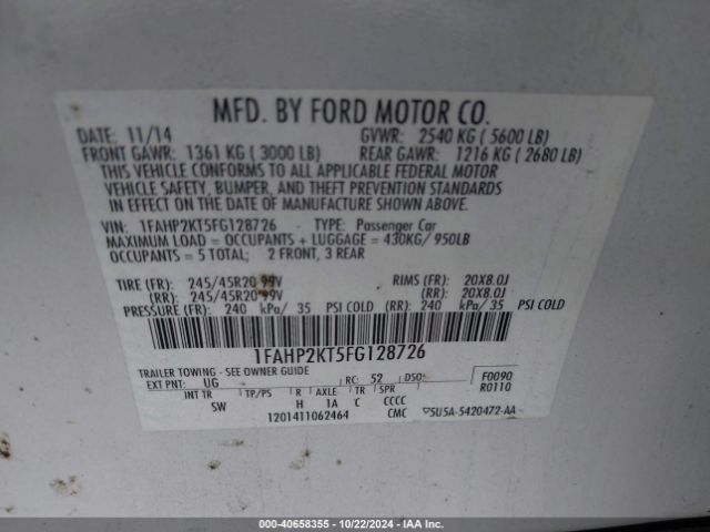 Photo 8 VIN: 1FAHP2KT5FG128726 - FORD TAURUS 