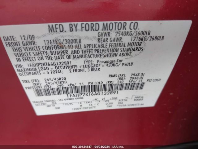 Photo 8 VIN: 1FAHP2KT6AG132891 - FORD TAURUS 