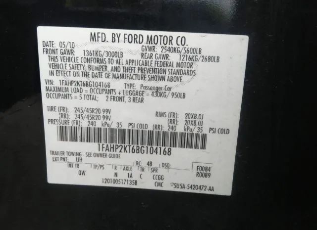 Photo 8 VIN: 1FAHP2KT6BG104168 - FORD TAURUS 