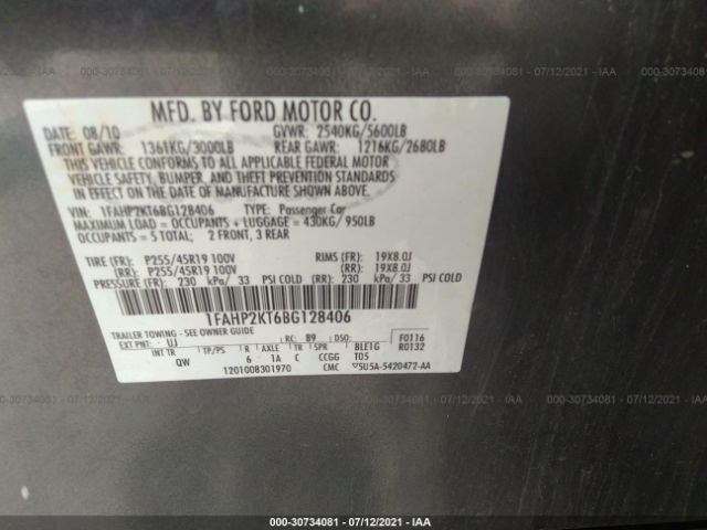 Photo 8 VIN: 1FAHP2KT6BG128406 - FORD TAURUS 