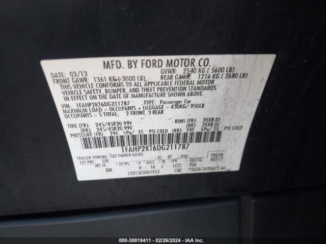 Photo 8 VIN: 1FAHP2KT6DG211787 - FORD TAURUS 