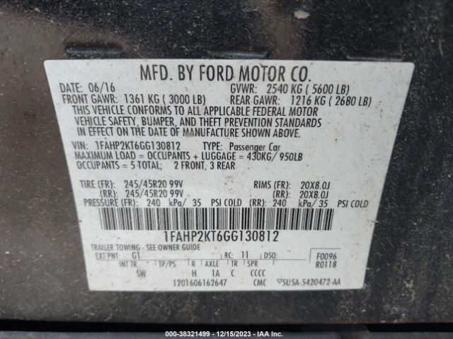 Photo 8 VIN: 1FAHP2KT6GG130812 - FORD TAURUS 