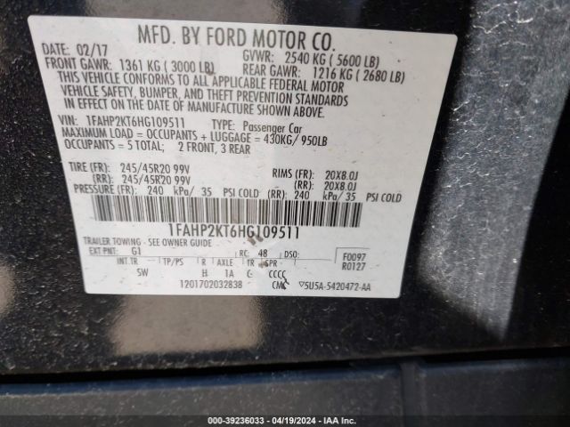 Photo 8 VIN: 1FAHP2KT6HG109511 - FORD TAURUS 