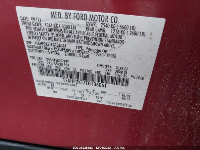 Photo 8 VIN: 1FAHP2KT7CG106061 - FORD TAURUS 