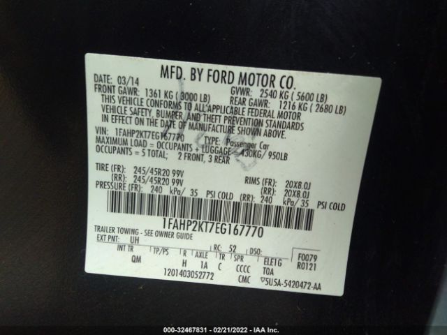 Photo 8 VIN: 1FAHP2KT7EG167770 - FORD TAURUS 