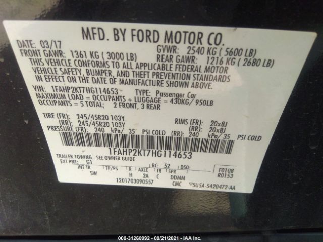 Photo 8 VIN: 1FAHP2KT7HG114653 - FORD TAURUS 