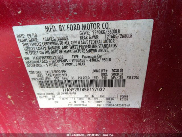 Photo 8 VIN: 1FAHP2KT8BG127032 - FORD TAURUS 