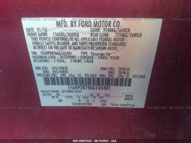 Photo 8 VIN: 1FAHP2KT9AG143481 - FORD TAURUS 