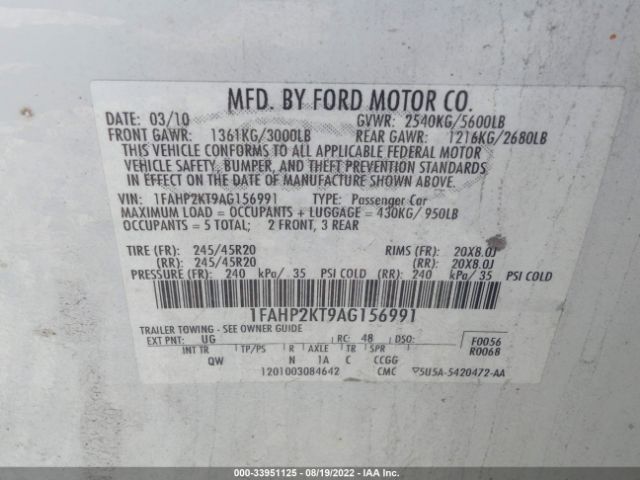 Photo 8 VIN: 1FAHP2KT9AG156991 - FORD TAURUS 