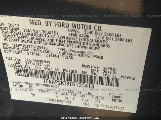 Photo 8 VIN: 1FAHP2KT9EG135418 - FORD TAURUS 