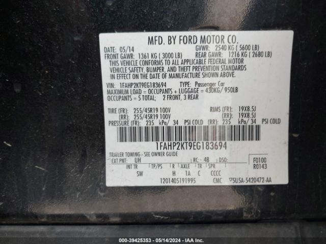 Photo 8 VIN: 1FAHP2KT9EG183694 - FORD TAURUS 