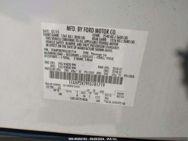 Photo 8 VIN: 1FAHP2KT9FG181719 - FORD TAURUS 