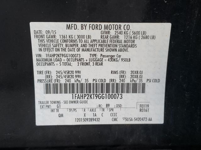 Photo 9 VIN: 1FAHP2KT9GG100073 - FORD TAURUS SHO 