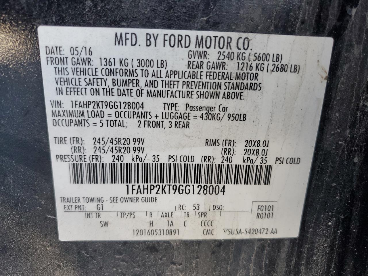 Photo 11 VIN: 1FAHP2KT9GG128004 - FORD TAURUS 