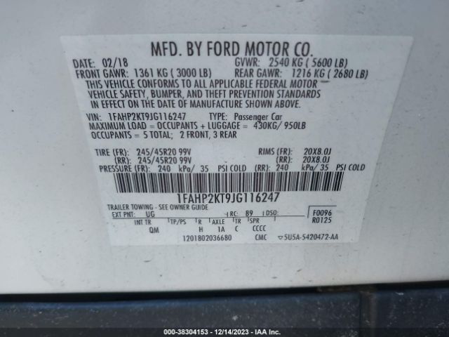 Photo 8 VIN: 1FAHP2KT9JG116247 - FORD TAURUS 