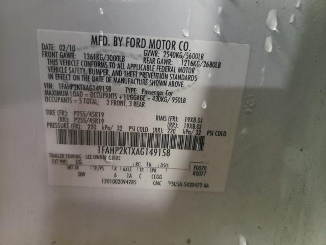 Photo 9 VIN: 1FAHP2KTXAG149158 - FORD TAURUS SHO 