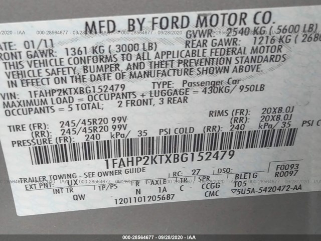 Photo 8 VIN: 1FAHP2KTXBG152479 - FORD TAURUS 