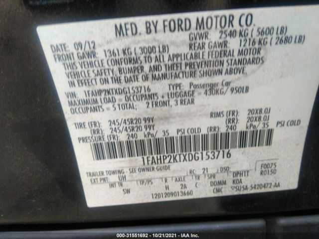 Photo 8 VIN: 1FAHP2KTXDG153716 - FORD TAURUS 