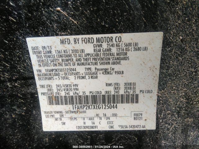 Photo 8 VIN: 1FAHP2KTXEG125044 - FORD TAURUS 