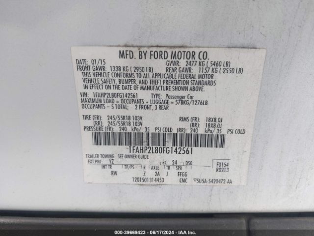 Photo 8 VIN: 1FAHP2L80FG142561 - FORD TAURUS 