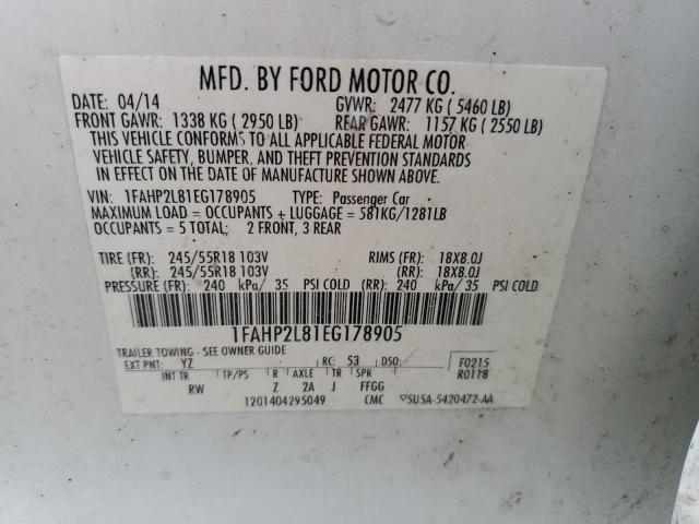 Photo 11 VIN: 1FAHP2L81EG178905 - FORD TAURUS POL 