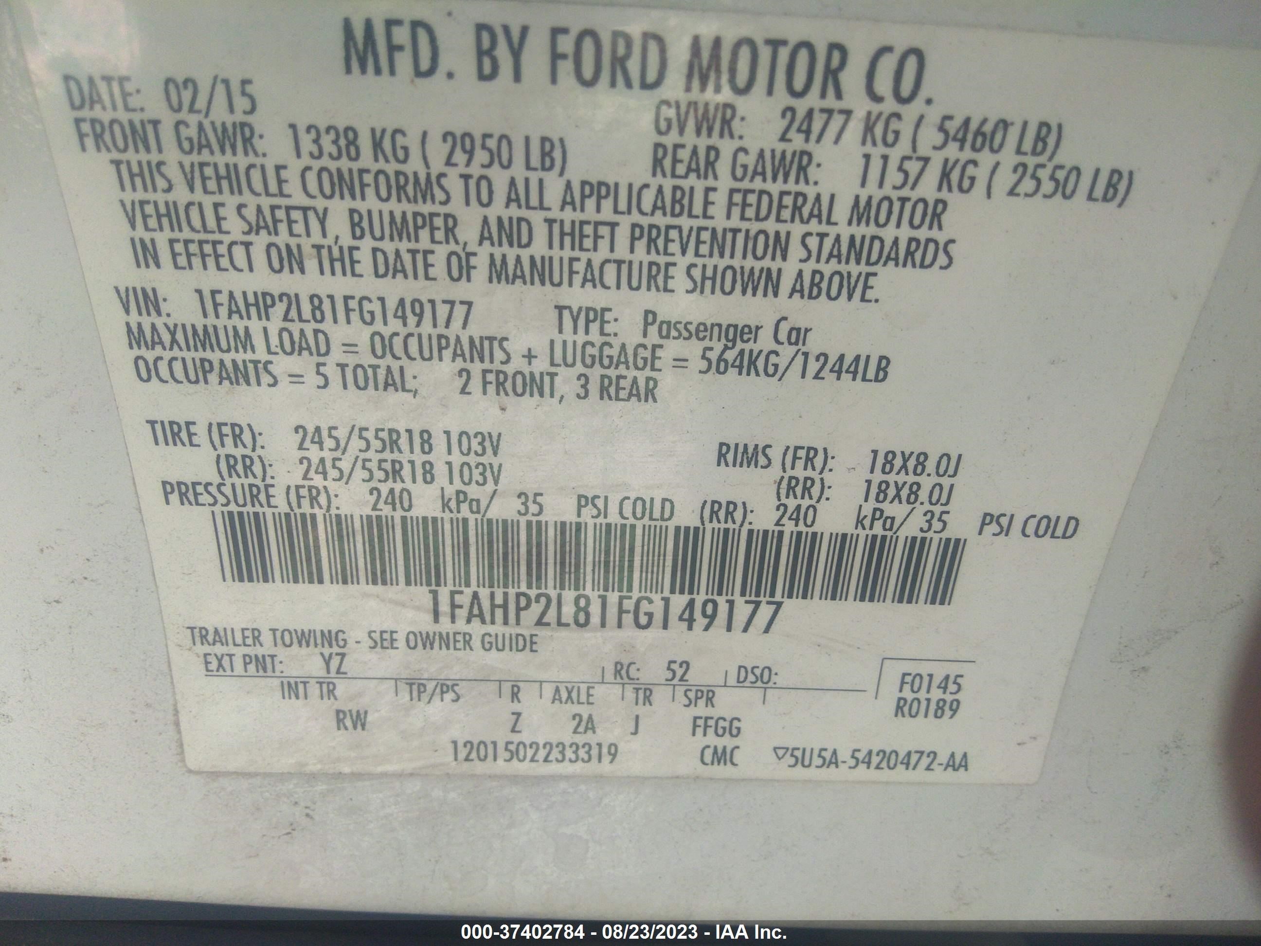 Photo 8 VIN: 1FAHP2L81FG149177 - FORD POLICE 