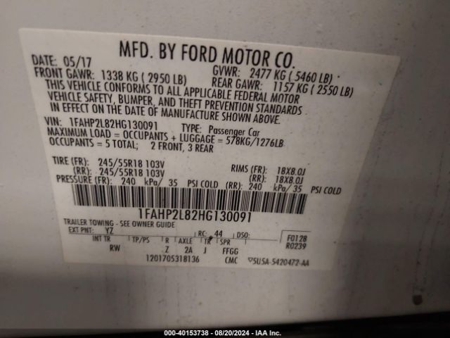 Photo 8 VIN: 1FAHP2L82HG130091 - FORD TAURUS 